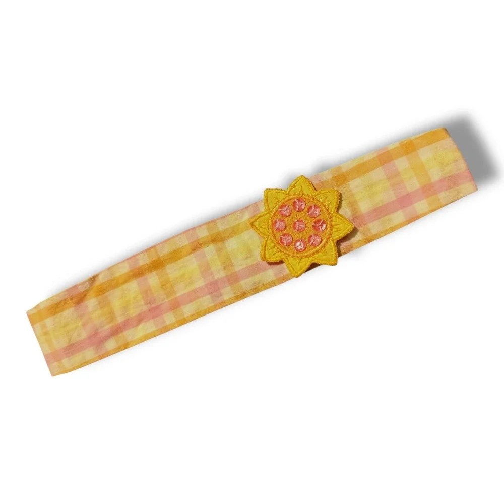 Gymboree Yellow Pink Plaid Headband Sunflower Fields Elastic Back Hair Accessory